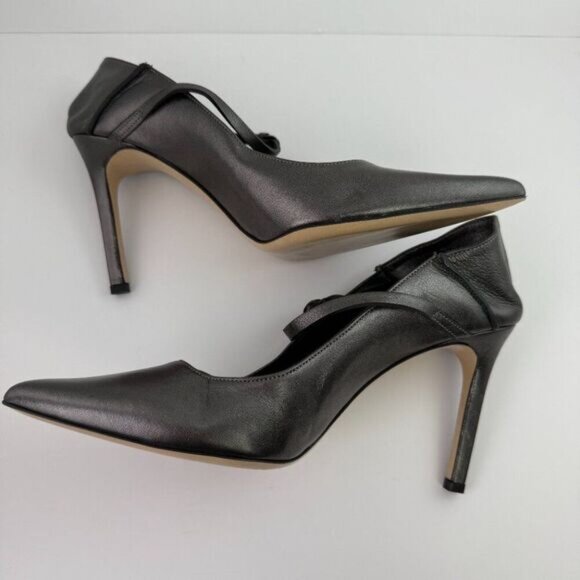 Eleventy Cross Strap Buckle Pointed Toe Stiletto Heels Grey EU 39/ US 9 - Picture 4 of 7